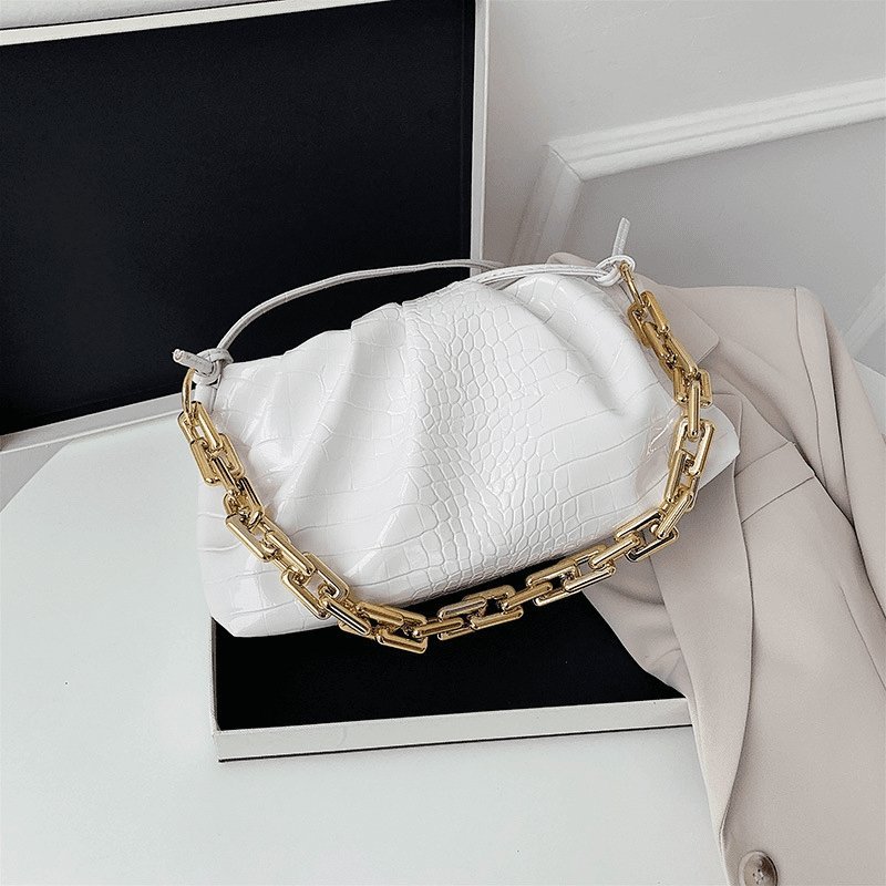 Crease Thick Chain Design Solid Color Shoulder Bag Tote Baguette | SandyKandy Limited Co