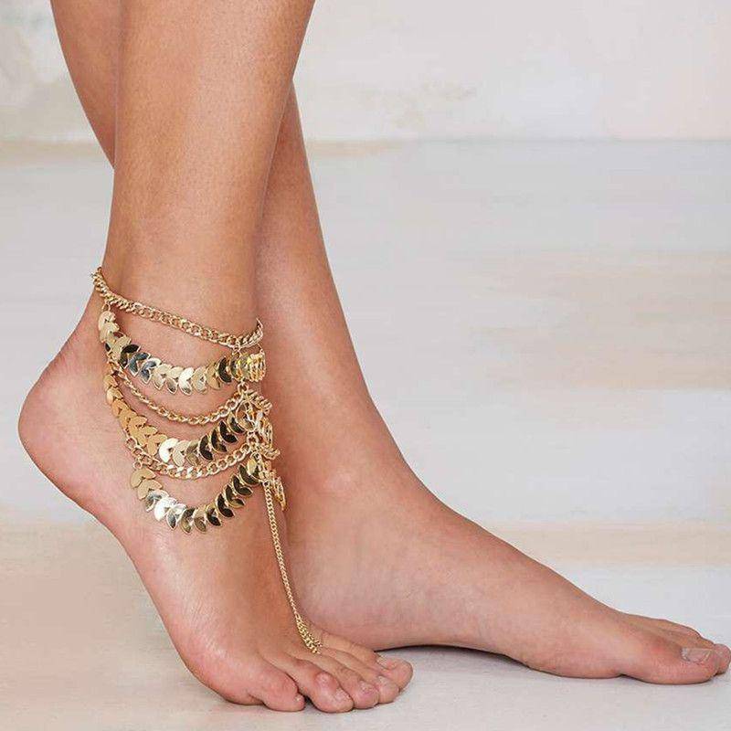 Exaggerated Multilayer Tassel Gold Color Anklet | SandyKandy Limited Co