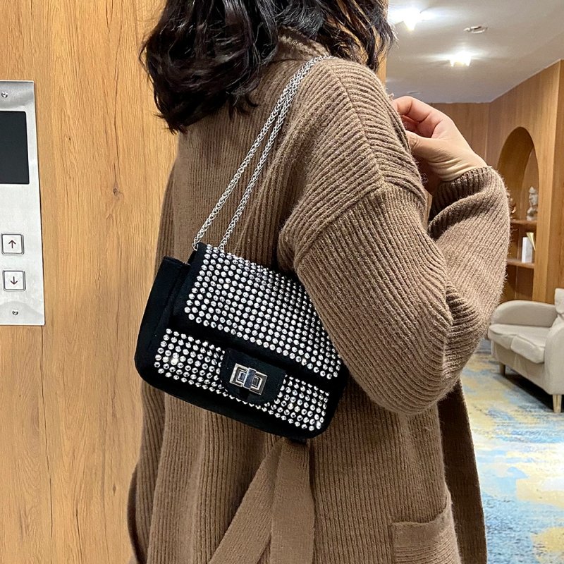 Flap Buckle Design Rhinestone Decorated Nylon Crossbody Bag | SandyKandy Limited Co