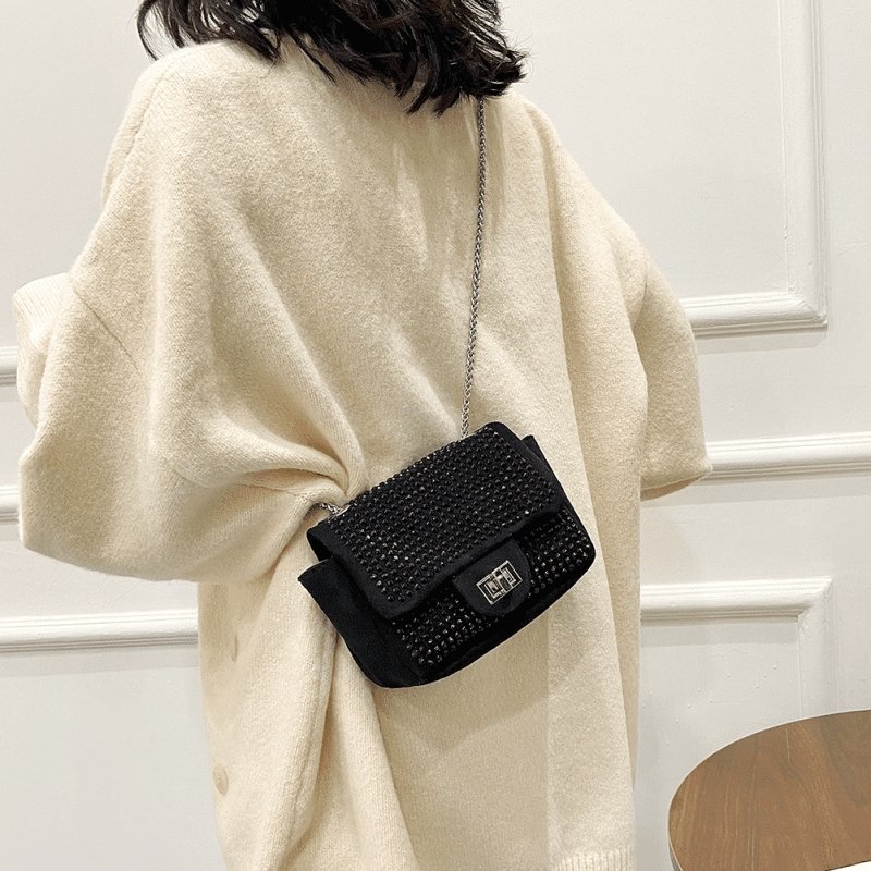 Flap Buckle Design Rhinestone Decorated Nylon Crossbody Bag | SandyKandy Limited Co