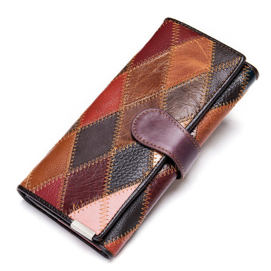 Leather Women Vintage Stitching Design Patchwork trifold Wallet | SandyKandy Limited Co