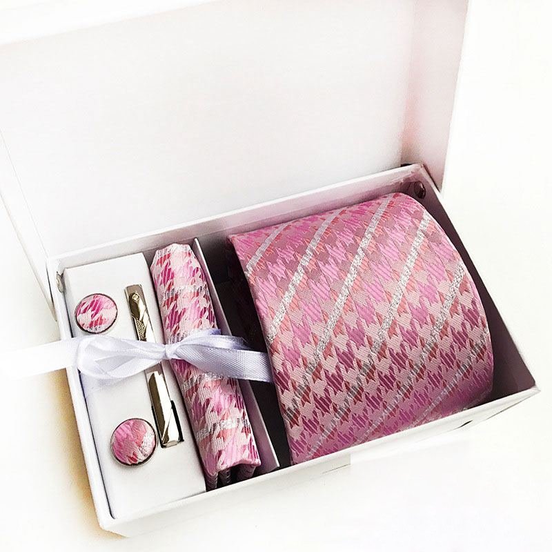 Men Bright Color 8cm Polyester Tie Diamond Pattern Pocket Square Set