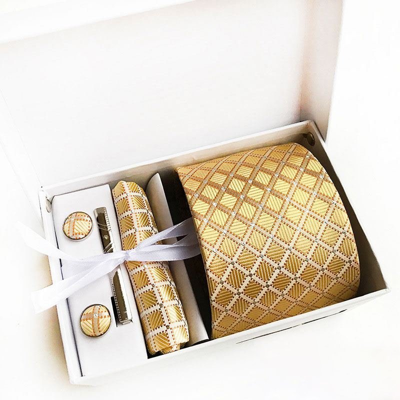 Men Bright Color 8cm Polyester Tie Diamond Pattern Pocket Square Set | SandyKandy Limited Co