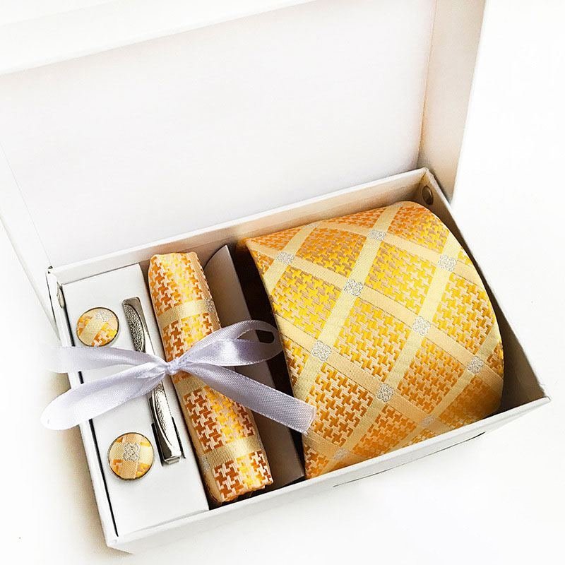 Men Bright Color 8cm Polyester Tie Diamond Pattern Pocket Square Set | SandyKandy Limited Co