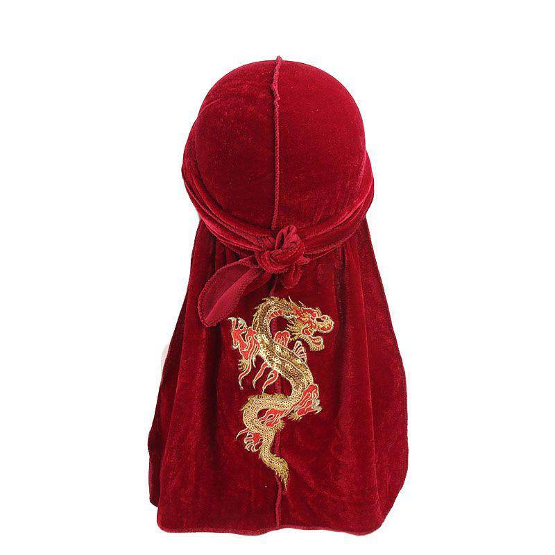 Men Dragon Embroidered Velvet DuRag