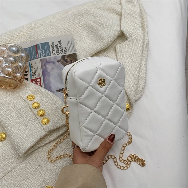 Mini Basic Flower Decoration Zipper Design Rhombus Stitching Crossbody Bag | SandyKandy Limited Co