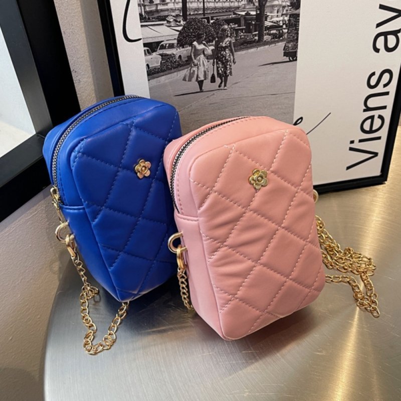 Mini Basic Flower Decoration Zipper Design Rhombus Stitching Crossbody Bag | SandyKandy Limited Co