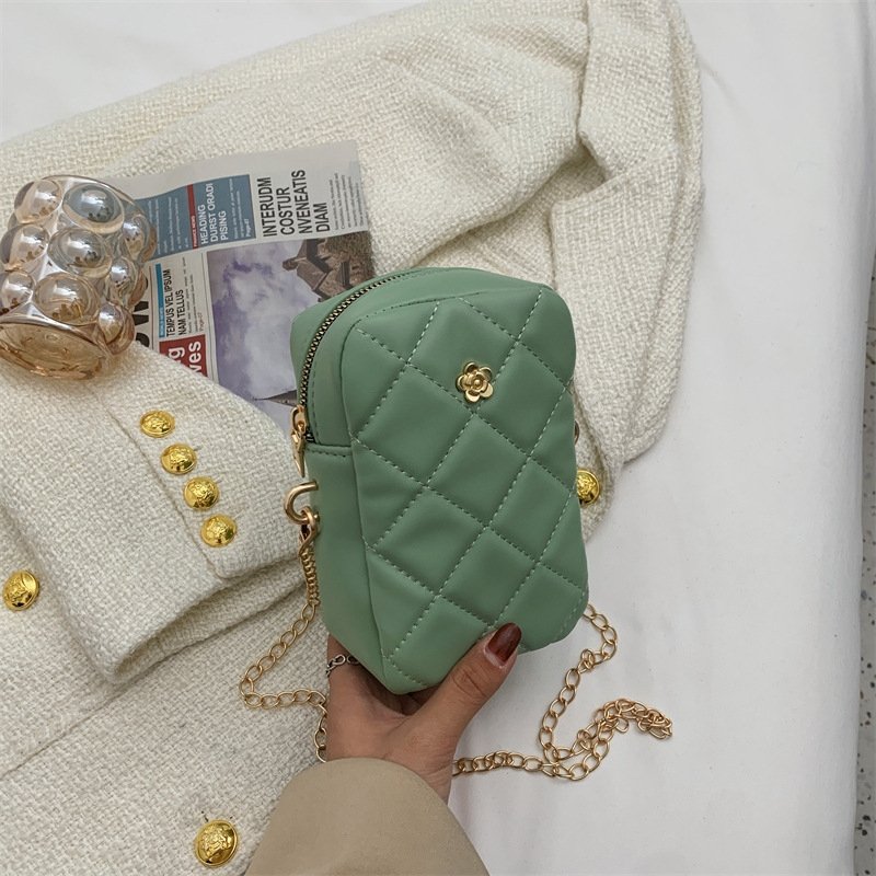 Mini Basic Flower Decoration Zipper Design Rhombus Stitching Crossbody Bag | SandyKandy Limited Co