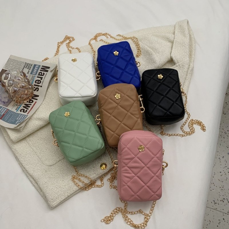 Mini Basic Flower Decoration Zipper Design Rhombus Stitching Crossbody Bag | SandyKandy Limited Co