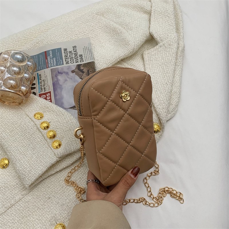 Mini Basic Flower Decoration Zipper Design Rhombus Stitching Crossbody Bag | SandyKandy Limited Co