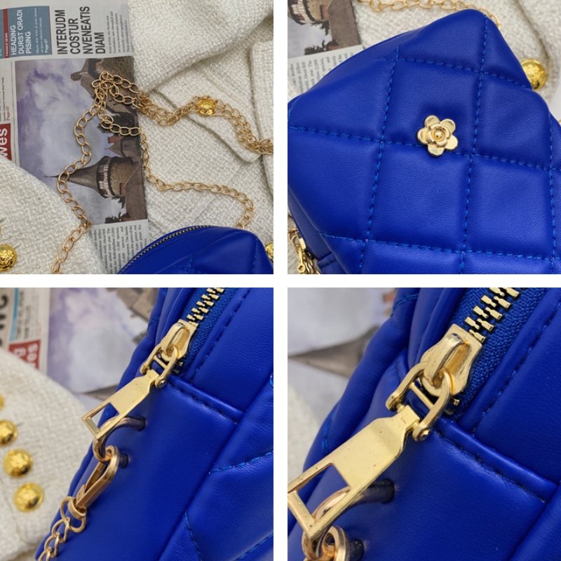 Mini Basic Flower Decoration Zipper Design Rhombus Stitching Crossbody Bag | SandyKandy Limited Co