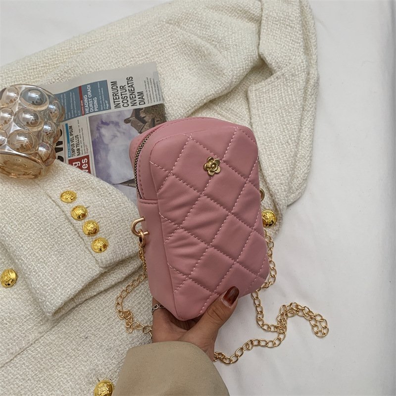 Mini Basic Flower Decoration Zipper Design Rhombus Stitching Crossbody Bag | SandyKandy Limited Co