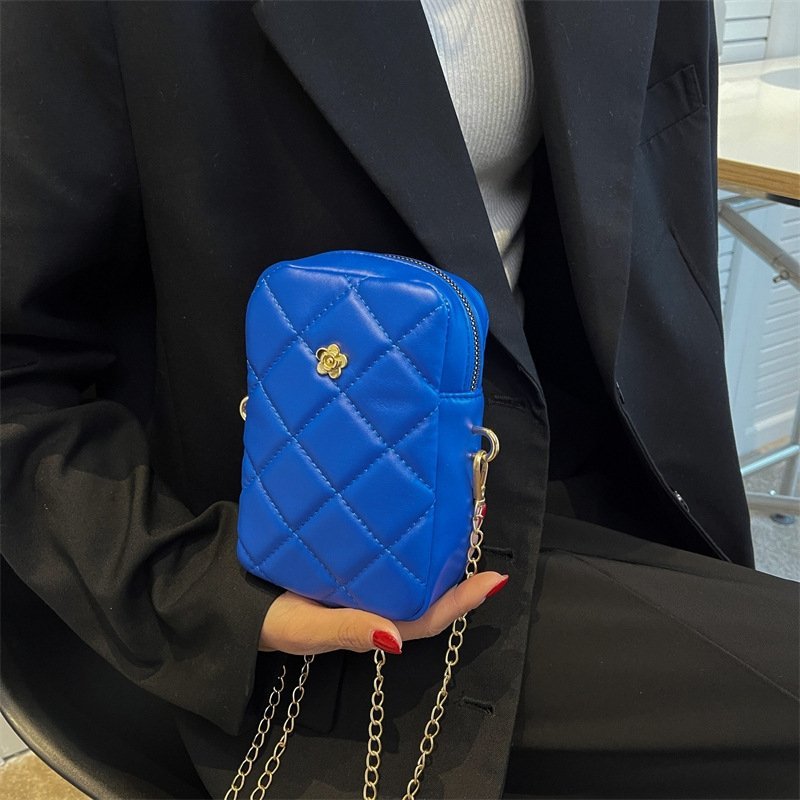 Mini Basic Flower Decoration Zipper Design Rhombus Stitching Crossbody Bag | SandyKandy Limited Co