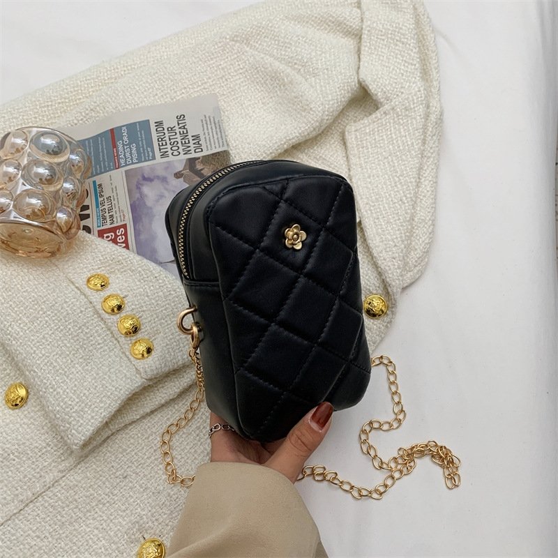 Mini Basic Flower Decoration Zipper Design Rhombus Stitching Crossbody Bag | SandyKandy Limited Co