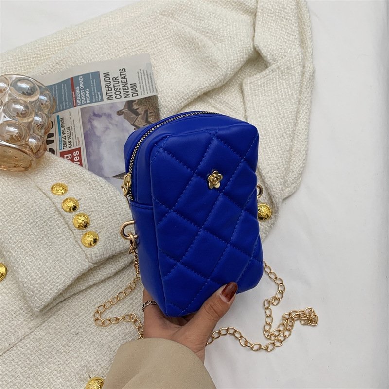 Mini Basic Flower Decoration Zipper Design Rhombus Stitching Crossbody Bag | SandyKandy Limited Co