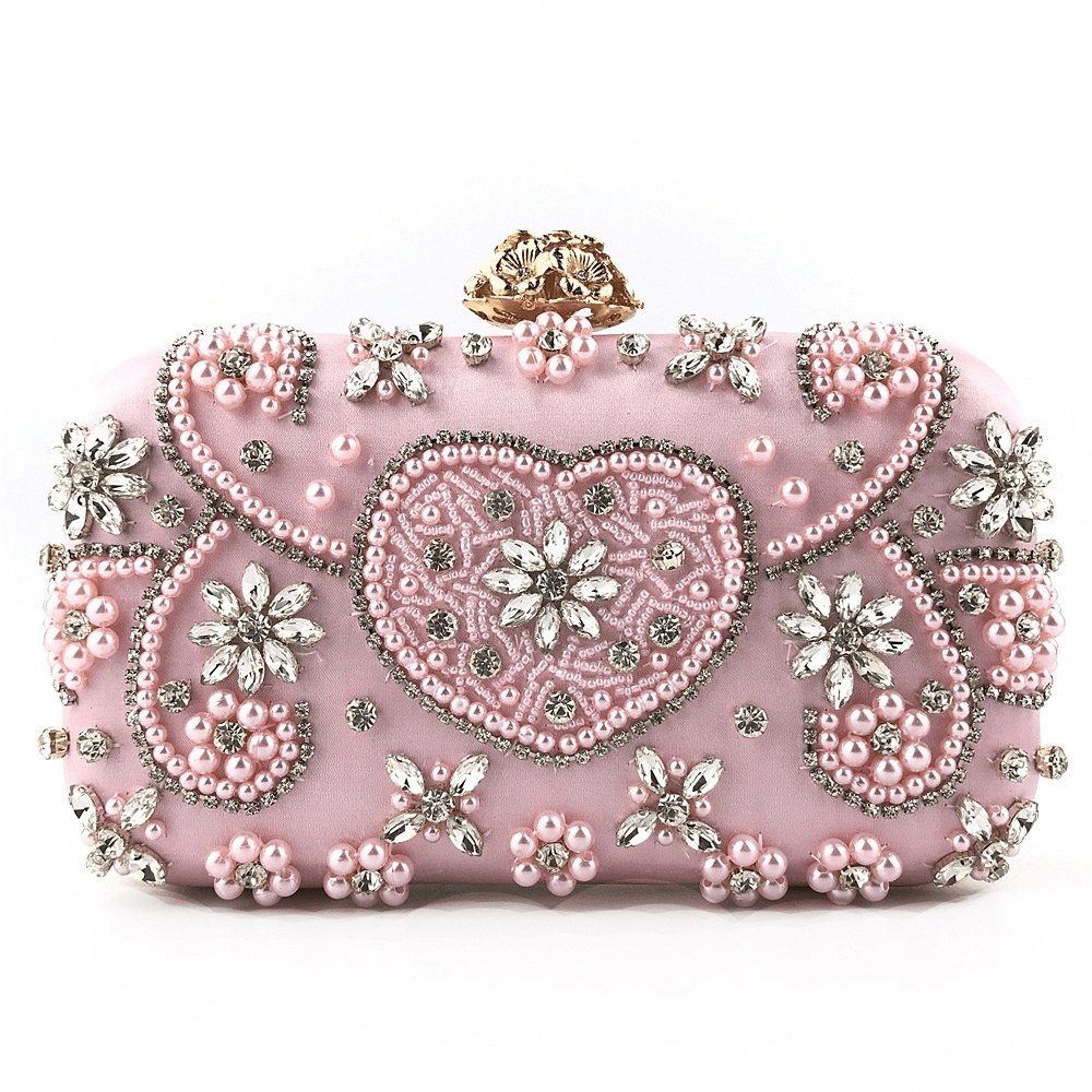 Rhinestone Flower Inlay Heart Pattern Clutch Square Evening Bag | SandyKandy Limited Co