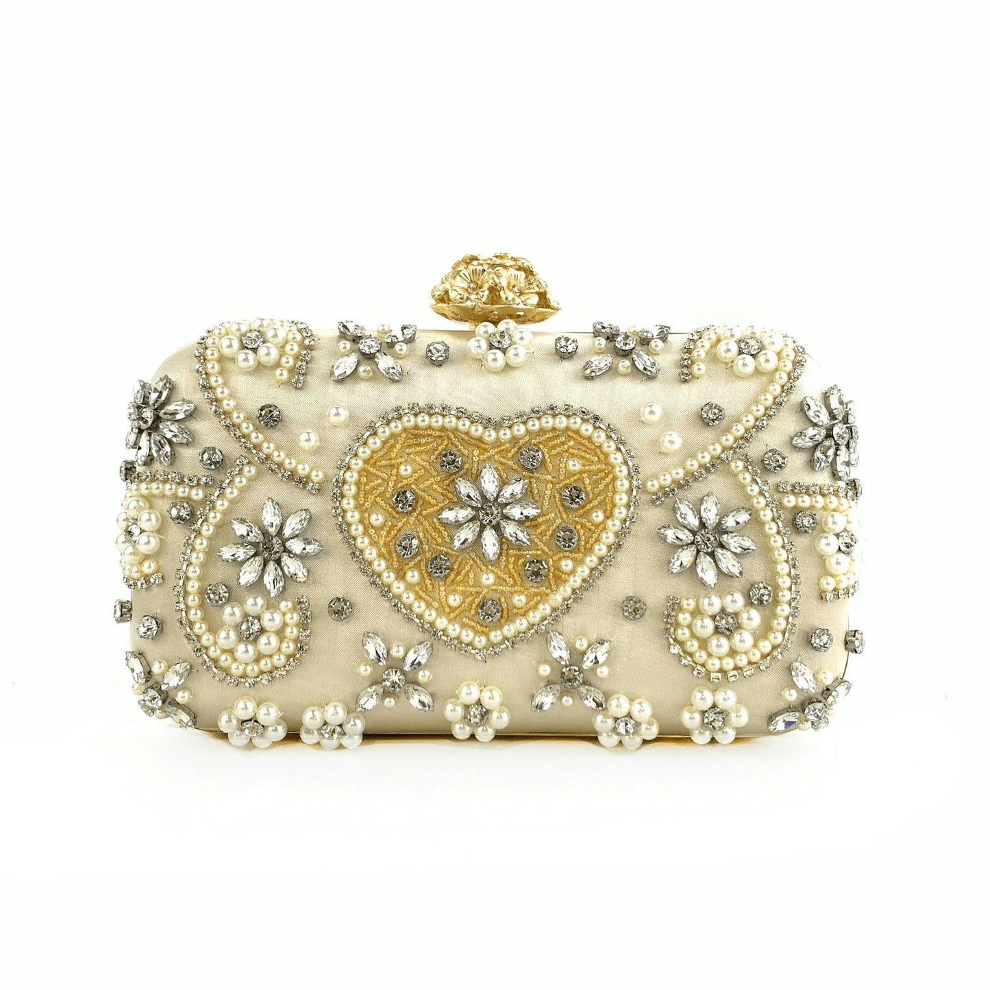 Rhinestone Flower Inlay Heart Pattern Clutch Square Evening Bag | SandyKandy Limited Co