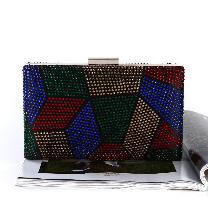 Rhinestone Inlay Color Blocking Clutch Square Evening Bag | SandyKandy Limited Co