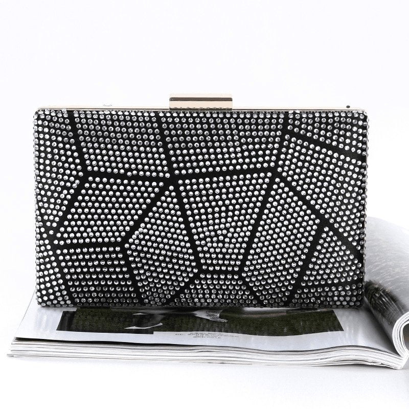 Rhinestone Inlay Color Blocking Clutch Square Evening Bag | SandyKandy Limited Co