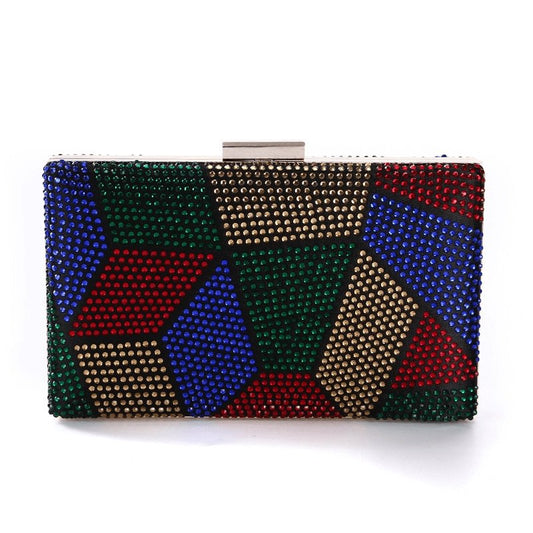 Rhinestone Inlay Color Blocking Clutch Square Evening Bag | SandyKandy Limited Co