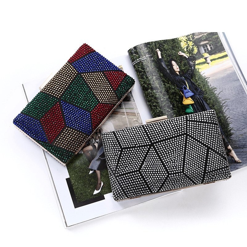 Rhinestone Inlay Color Blocking Clutch Square Evening Bag | SandyKandy Limited Co