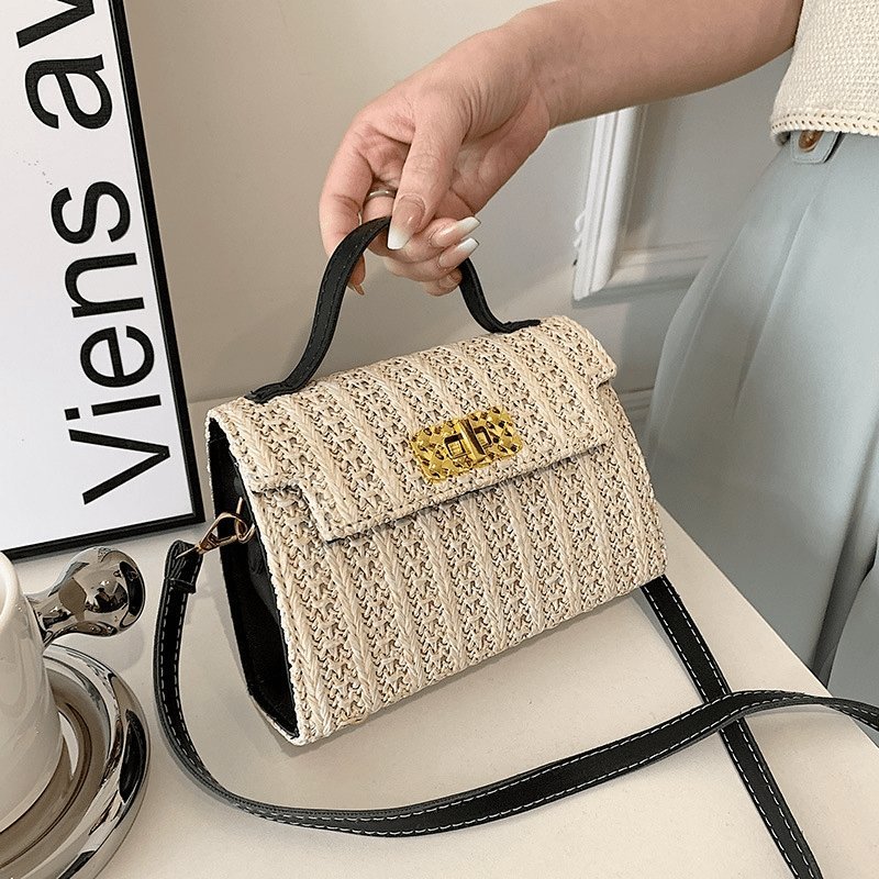 Vintage Flap Buckle Design Straw Crossbody Bag | SandyKandy Limited Co