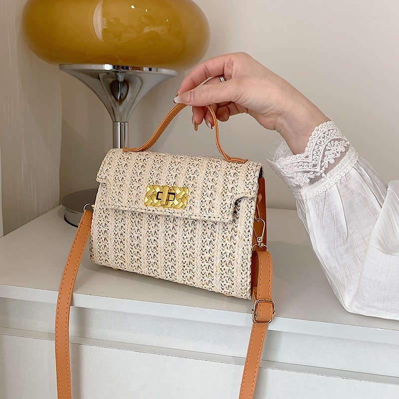 Vintage Flap Buckle Design Straw Crossbody Bag | SandyKandy Limited Co