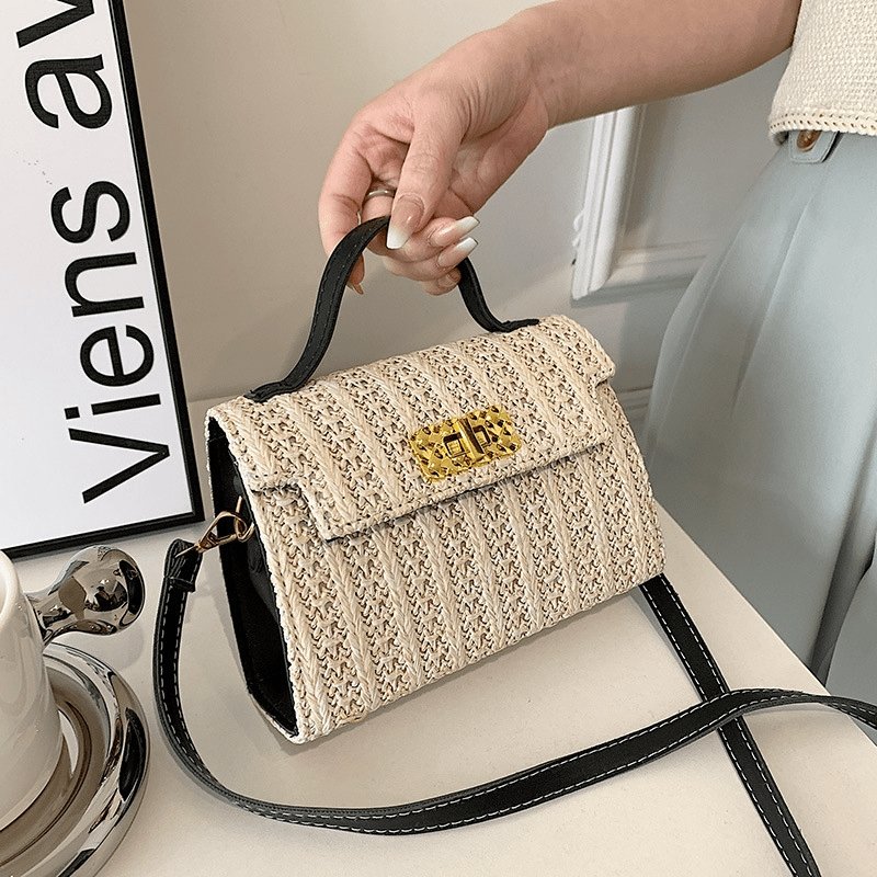 Vintage Flap Buckle Design Straw Crossbody Bag | SandyKandy Limited Co