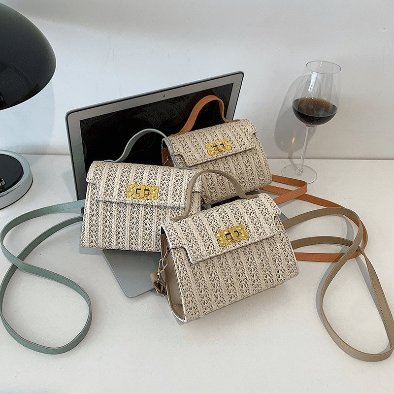 Vintage Flap Buckle Design Straw Crossbody Bag | SandyKandy Limited Co