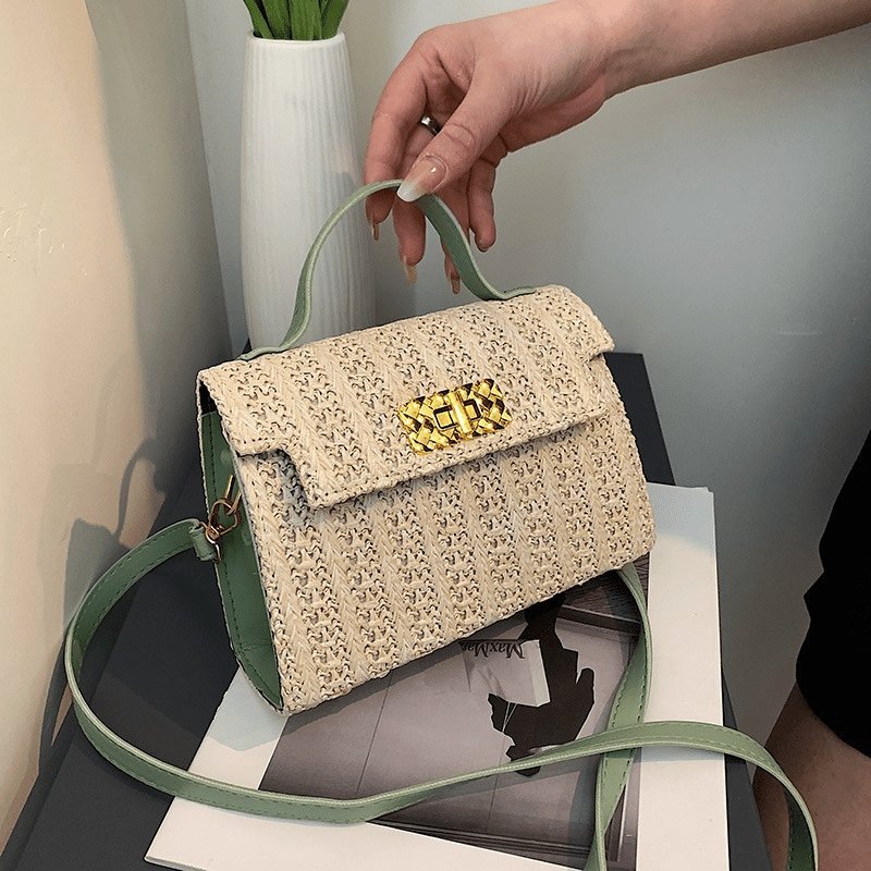 Vintage Flap Buckle Design Straw Crossbody Bag | SandyKandy Limited Co