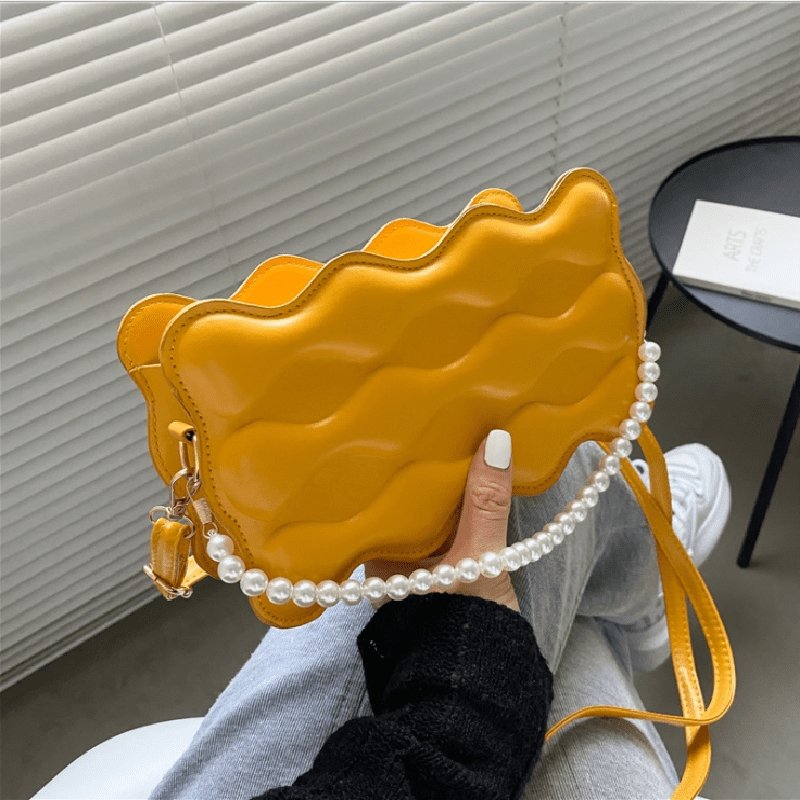 Wave Embossed Design Pearl Decorative Solid Color Crossbody Bag | SandyKandy Limited Co