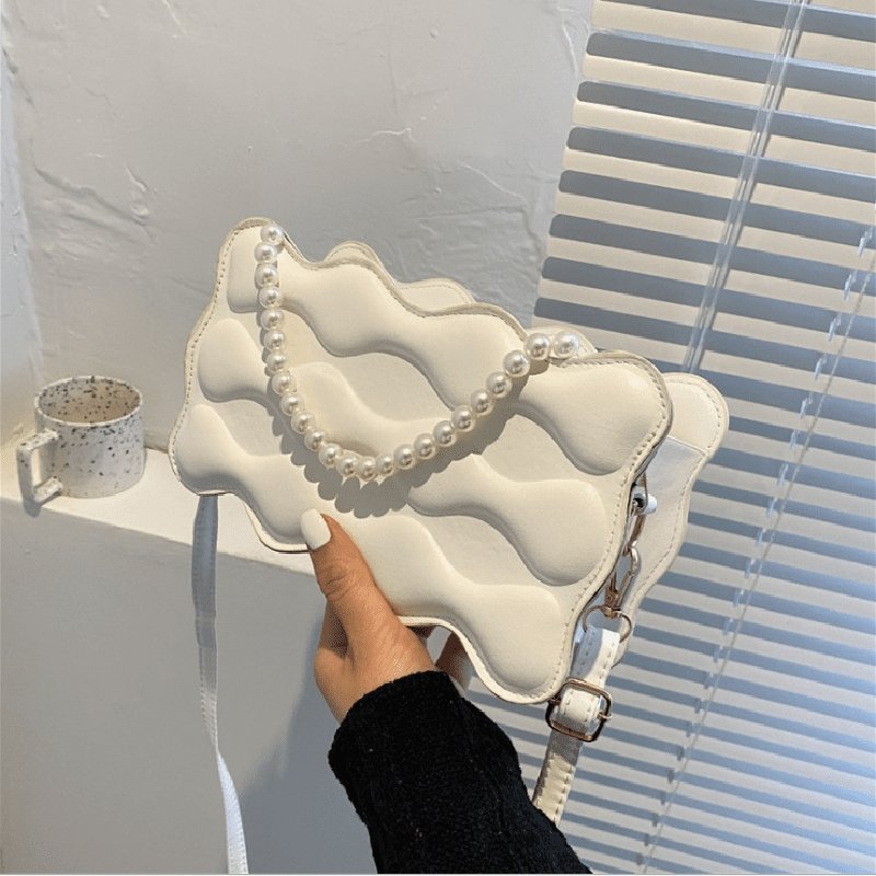 Wave Embossed Design Pearl Decorative Solid Color Crossbody Bag | SandyKandy Limited Co