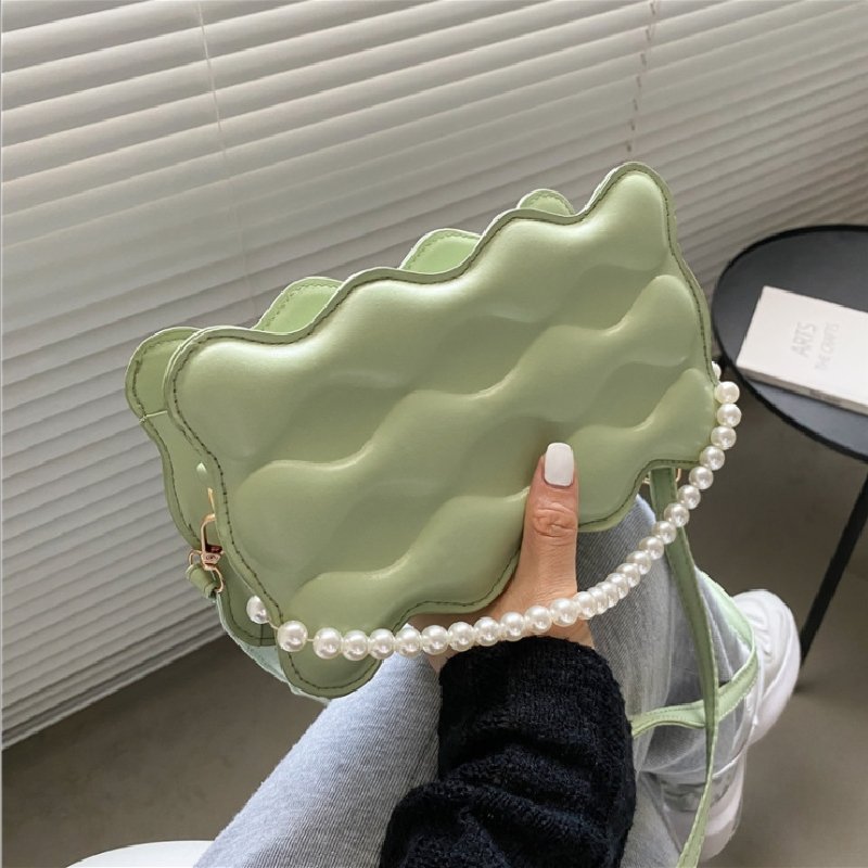 Wave Embossed Design Pearl Decorative Solid Color Crossbody Bag | SandyKandy Limited Co