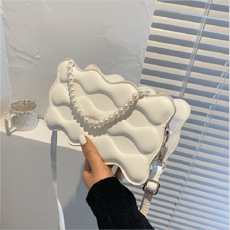 Wave Embossed Design Pearl Decorative Solid Color Crossbody Bag | SandyKandy Limited Co