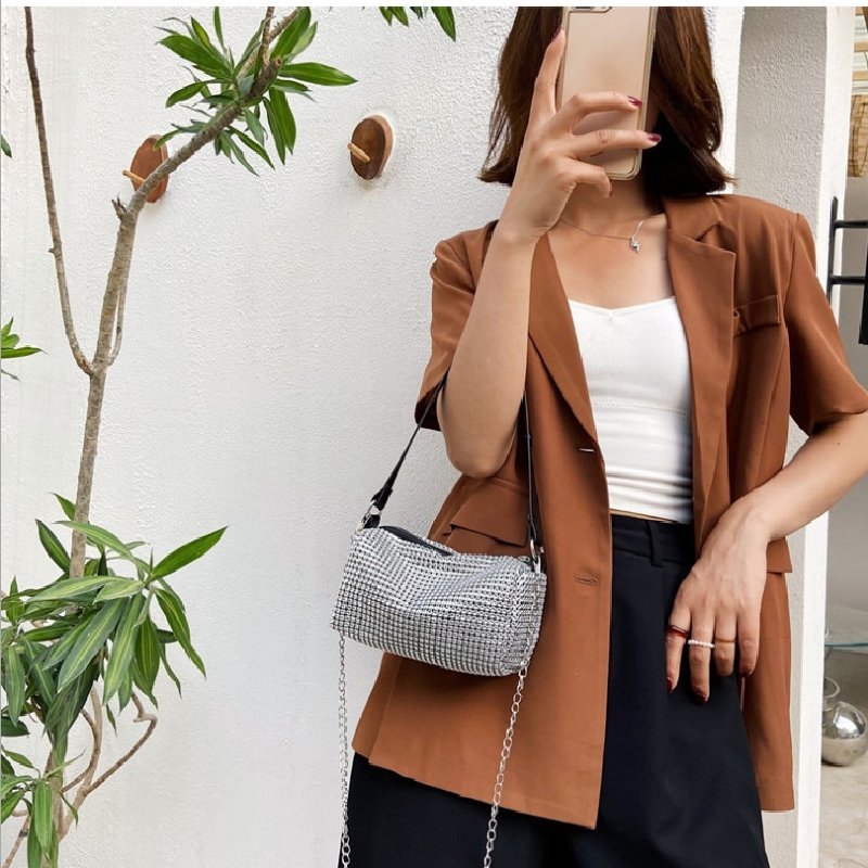 Zipper Design Rhinestone Decorative Crossbody Bag | SandyKandy Limited Co