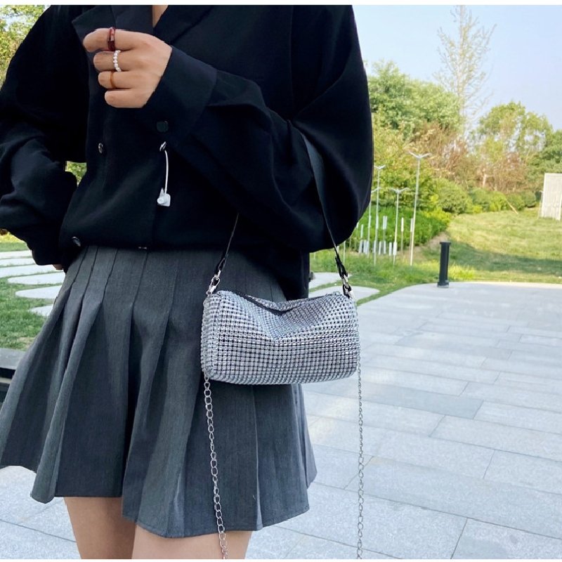 Zipper Design Rhinestone Decorative Crossbody Bag | SandyKandy Limited Co